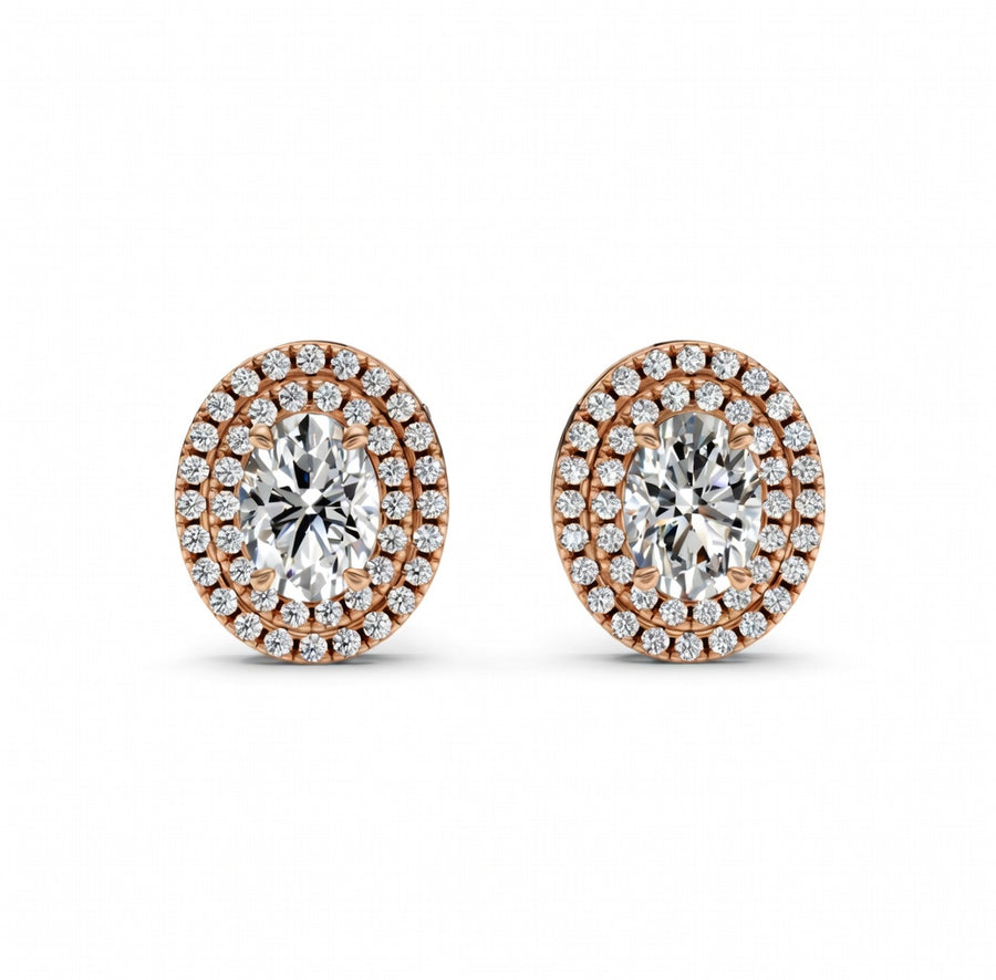 2.5 ct Oval Round Cut Stud Solitaire Diamond Earrings VS1 D White Gold 14k