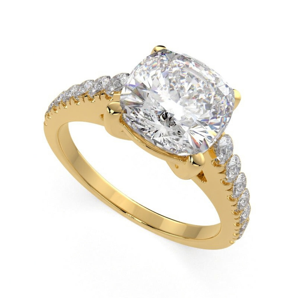 Karina 4.3 Carat Cushion Cut Pave 6 Prong Engagement Ring