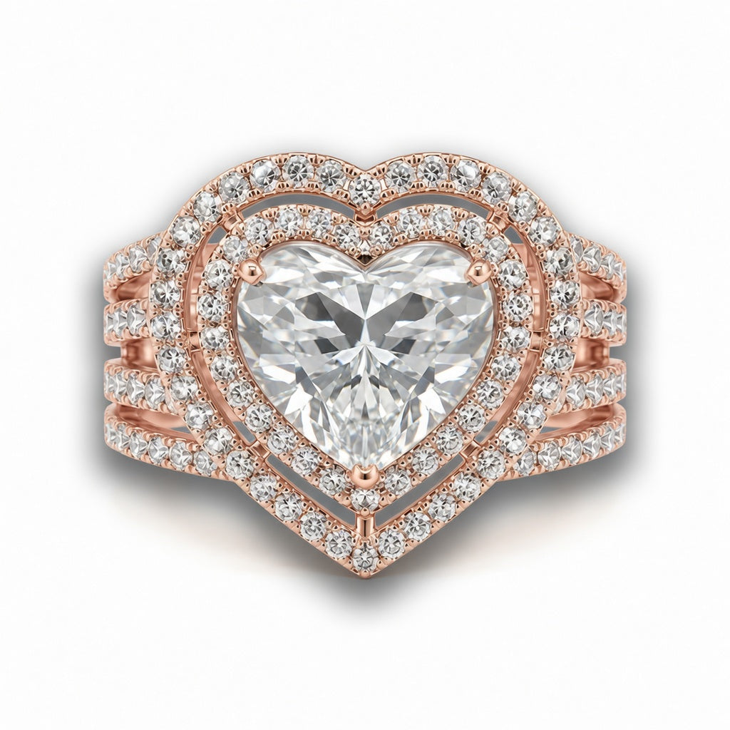 2.50 CT Heart Cut Lab-Grown Diamond Double Halo Engagement Ring in 14K White Gold – Luxury Statement Design