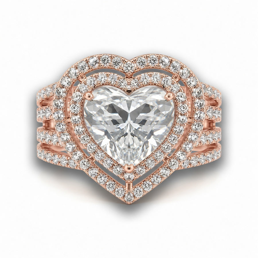 2.50 CT Heart Cut Lab-Grown Diamond Double Halo Engagement Ring in 14K White Gold – Luxury Statement Design