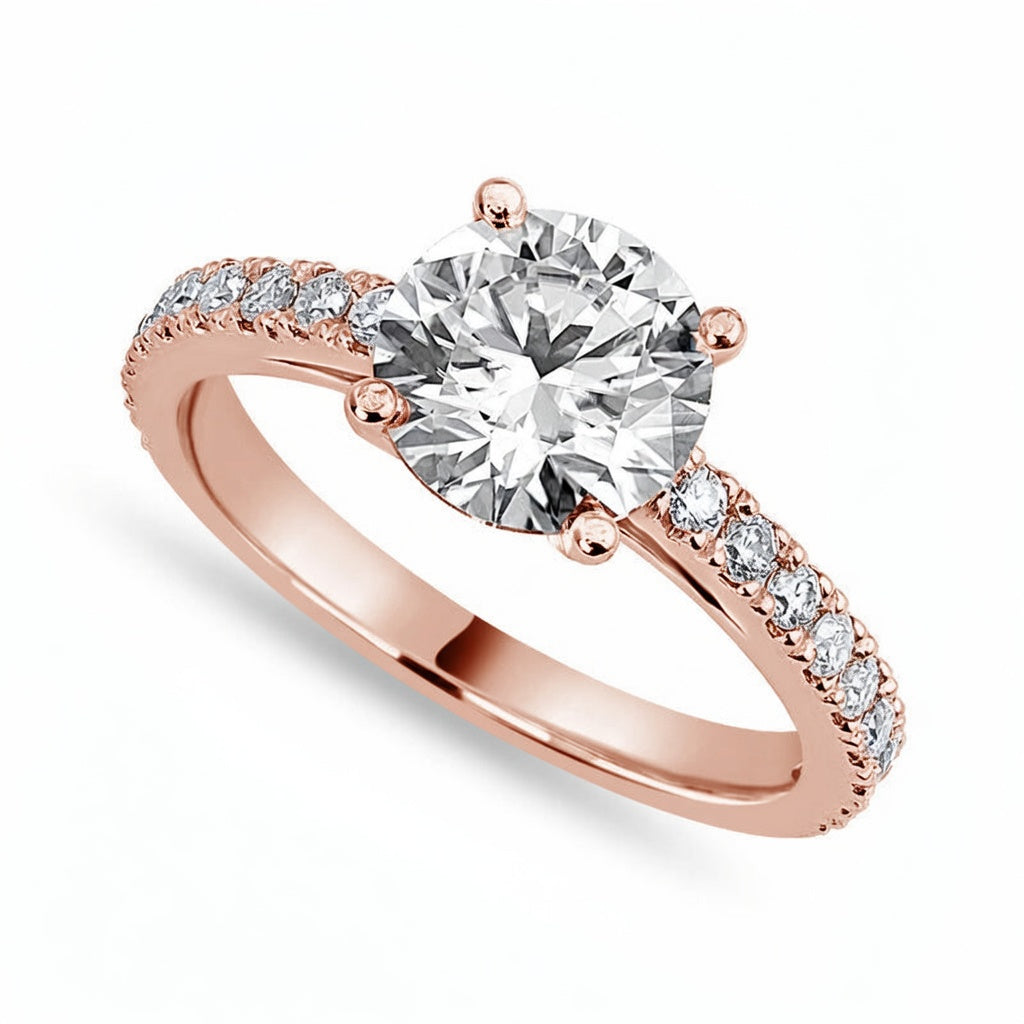 Zara 2.39 ct Lab Grown Round Cut Pave 4 Prong Diamond Engagement Ring