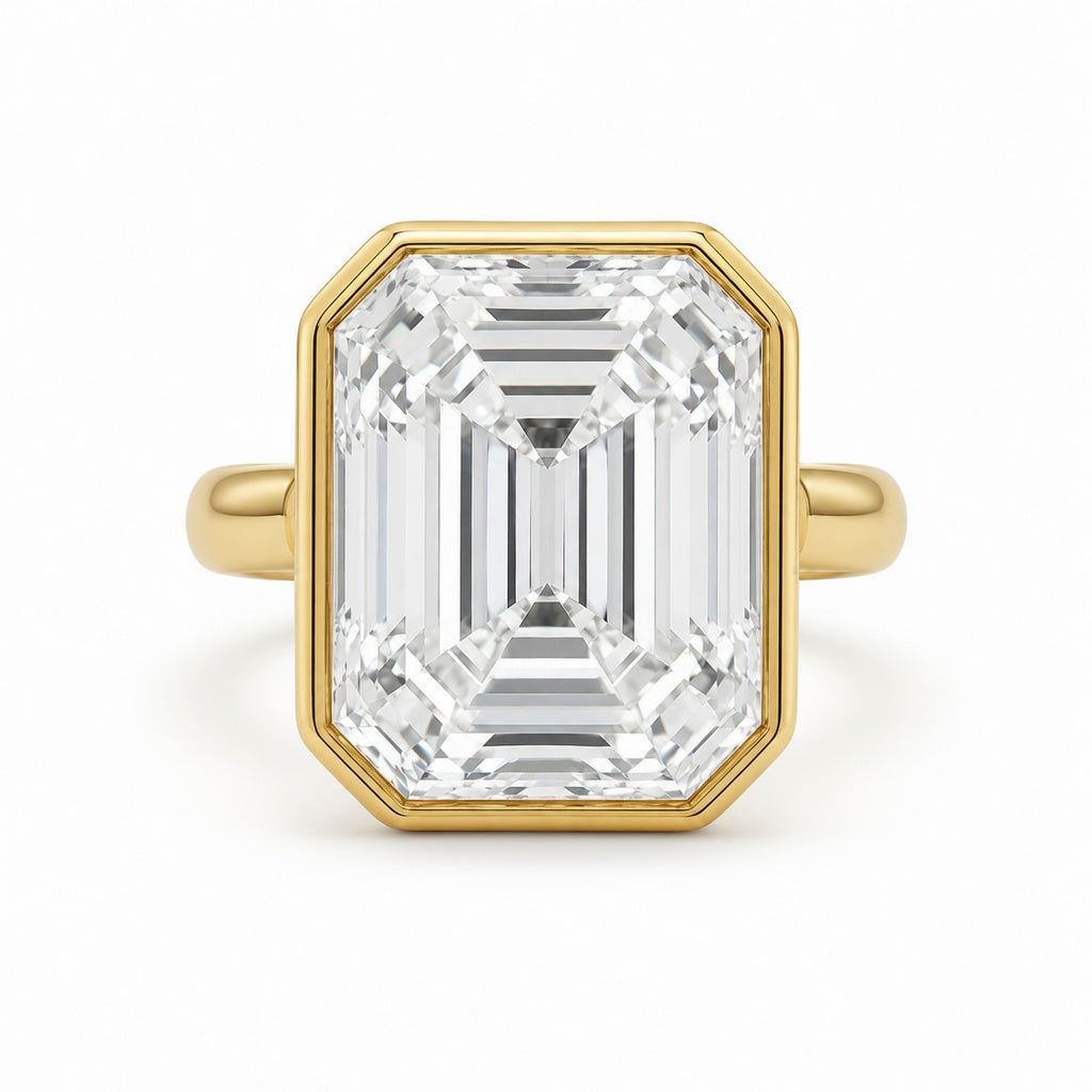 3.50 CT Asscher Cut Lab-Grown Diamond Bezel Set Solitaire Engagement Ring in 14K White Gold – Handmade Art Deco Design