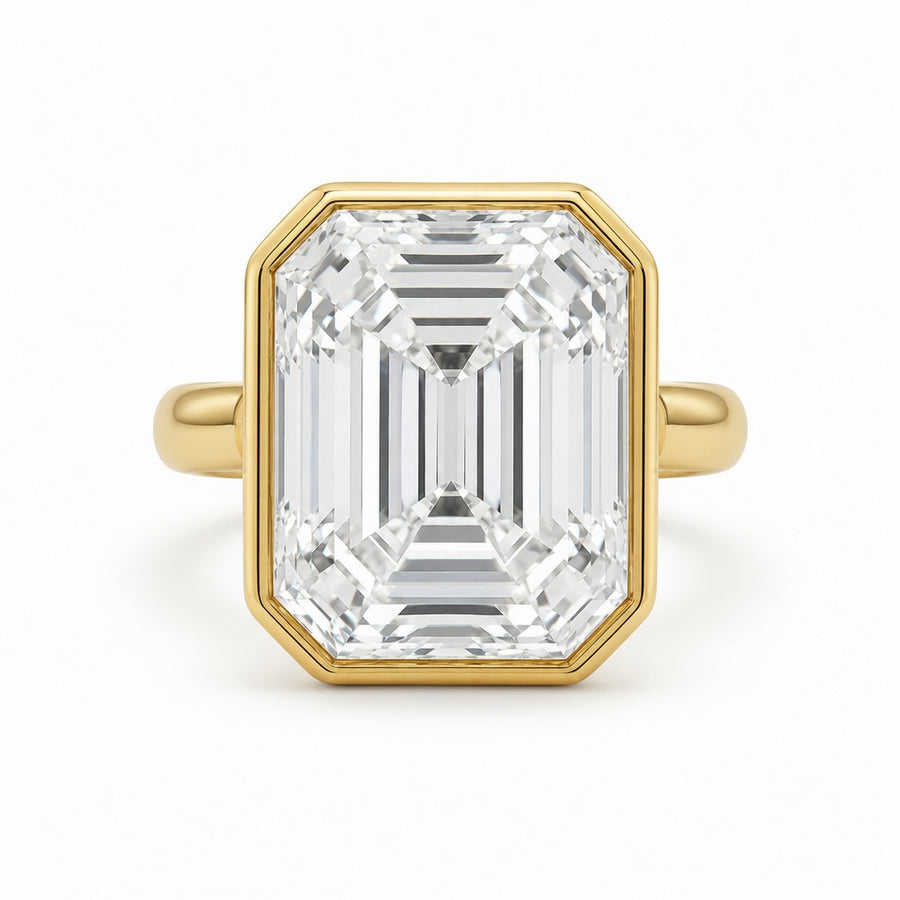 3.50 CT Asscher Cut Lab-Grown Diamond Bezel Set Solitaire Engagement Ring in 14K White Gold – Handmade Art Deco Design