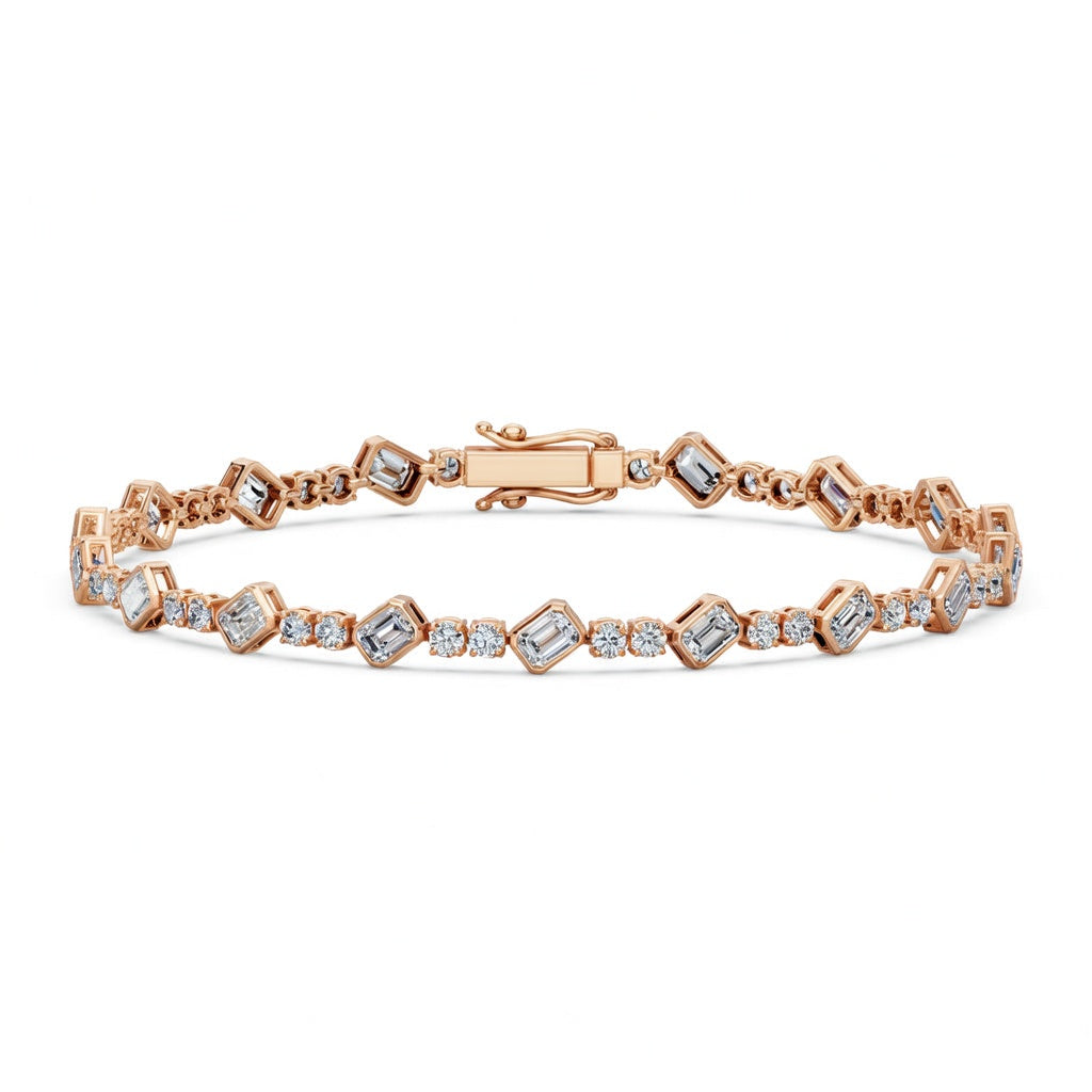 4.78 Carat Emerald Cut Diamond Tennis Bracelet VS1 D F White Gold 14k