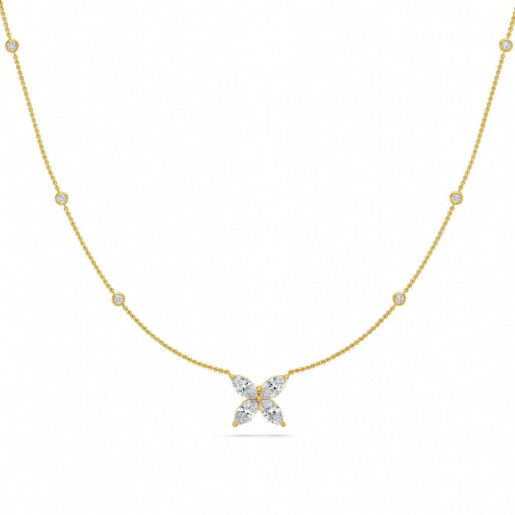 1.1 Ct Marquise Round Cut Diamond Pendant Necklace VS1 D-F White Gold 14k