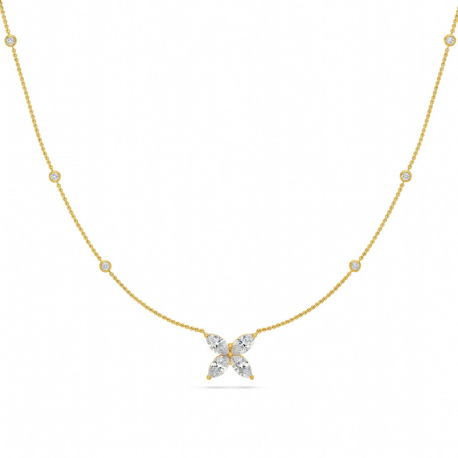 1.1 Ct Marquise Round Cut Diamond Pendant Necklace VS1 D-F White Gold 14k