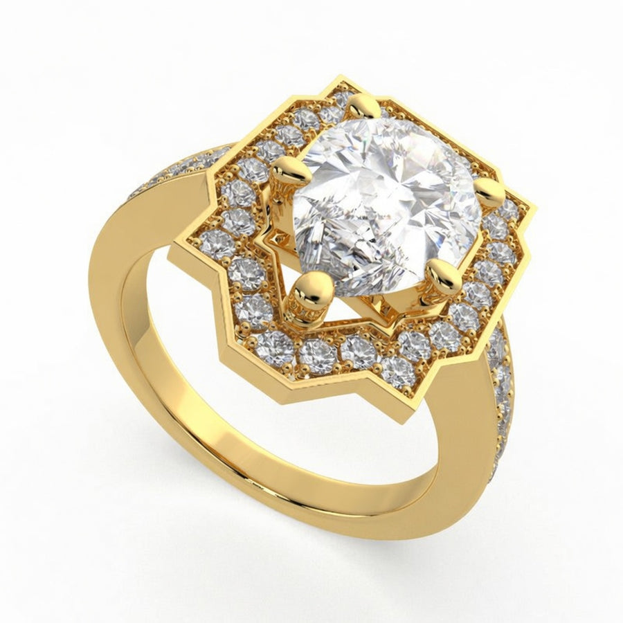Amalia 4.5 Carat Pear Cut Halo Pave Engagement Ring