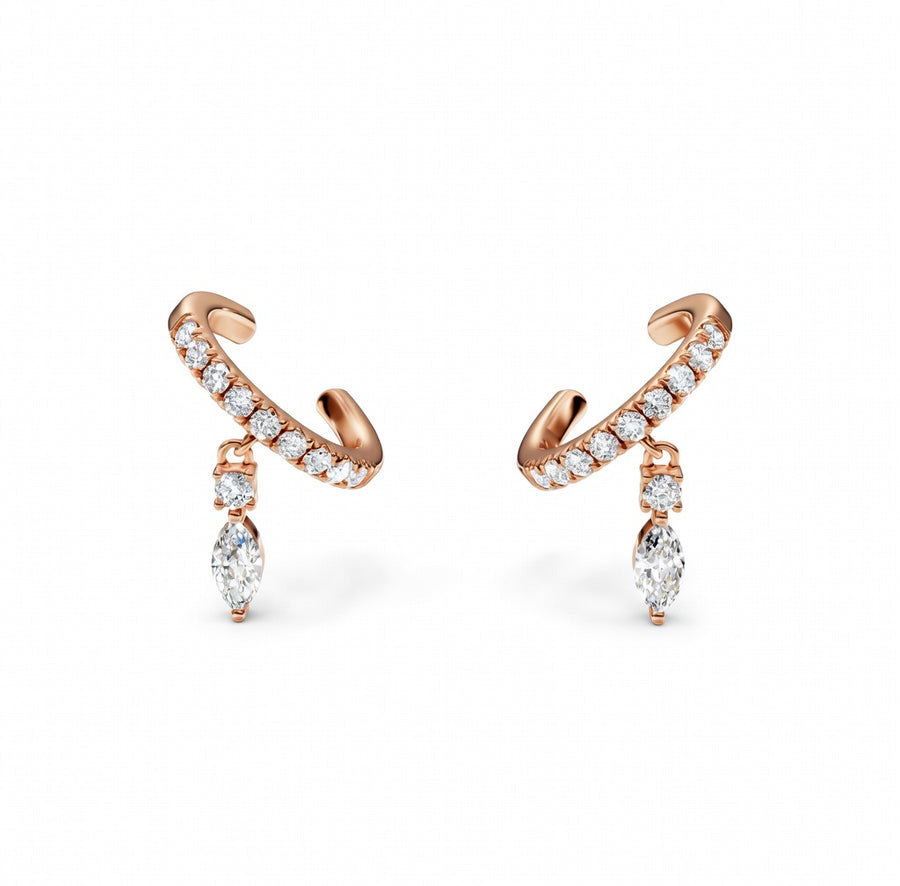 0.49 ct Pear Round Cut Cuff Pav Diamond Earrings VS1 D White Gold 14k
