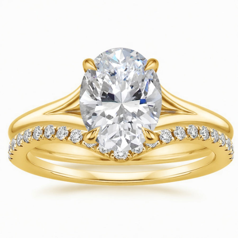 2.25 CT Reverie Lab-Grown Diamond 2PCS Bridal Set in 14K Yellow Gold – Flair Pavé Contemporary Wedding Ring Design