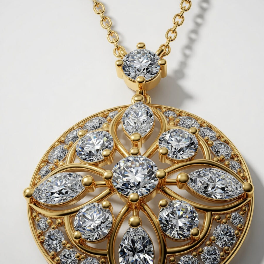 14K White Gold Vintage Round & Marquise Lab-Grown Diamond Pendant (2.00 CTW – D–F / VS1–VS2)