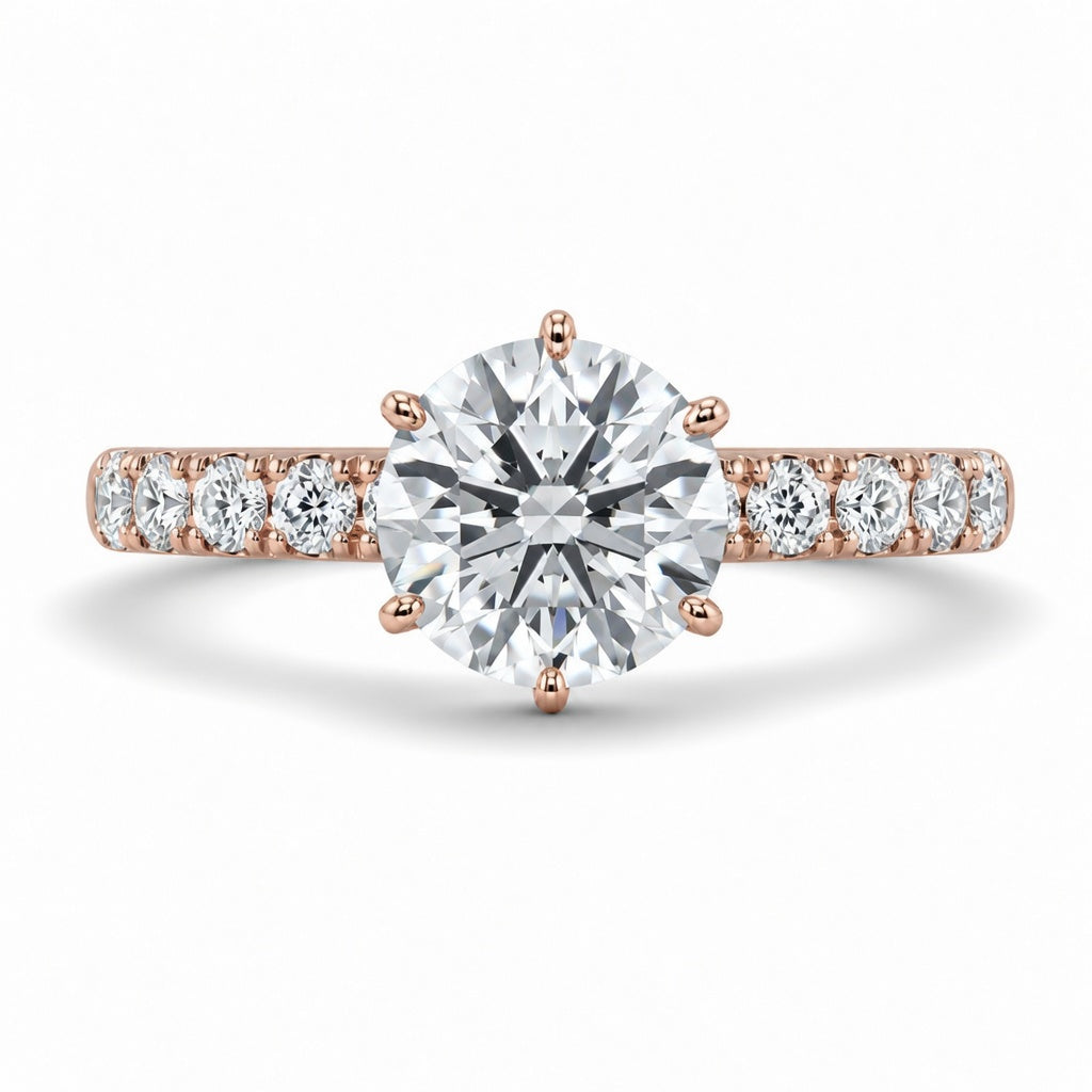 3.00 CT Round Brilliant Lab-Grown Diamond Hidden Halo Engagement Ring in 14K White Gold – 6 Prong Pavé Set Design