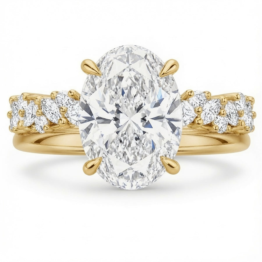 3.00 CT Oval Lab-Grown Diamond Hidden Halo 2PCS Bridal Set in 14K White Gold – Matching Stackable Wedding Band Design