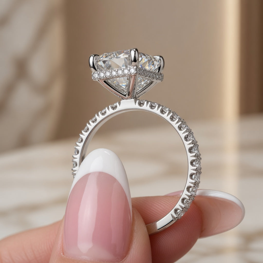 4.00 CT Emerald Cut Lab-Grown Diamond Hidden Halo Engagement Ring in 14K White Gold – Stackable Anniversary Design