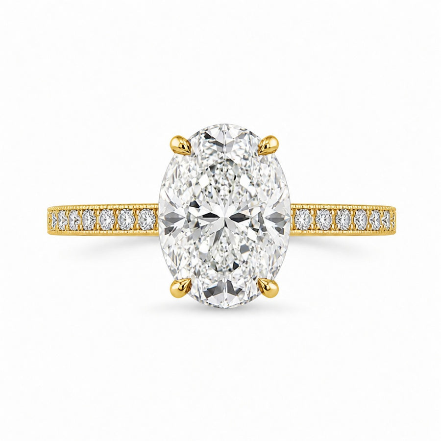 2.00 CT Oval Lab-Grown Diamond Vintage Engagement Ring in 14K White Gold – Hand-Engraved Art Deco Hidden Halo Design