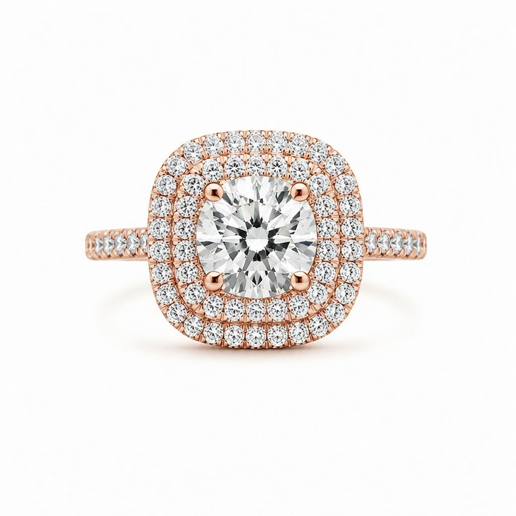 4.00 CT Cushion Cut Lab-Grown Diamond Double Halo Engagement Ring in 14K White Gold – Square Halo Bridal Design