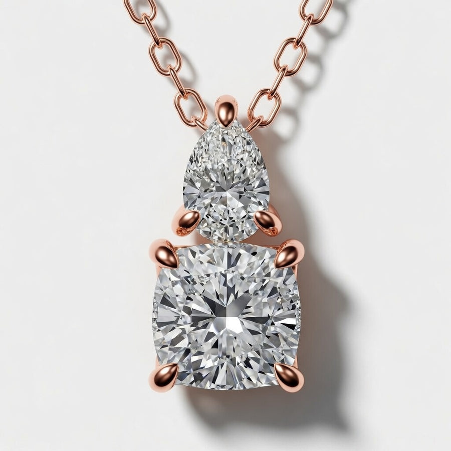 1.00 CTW Toi Et Moi Cushion and Pear Lab-Grown Diamond Pendant with Adjustable Chain (D–F / VS1–VS2)