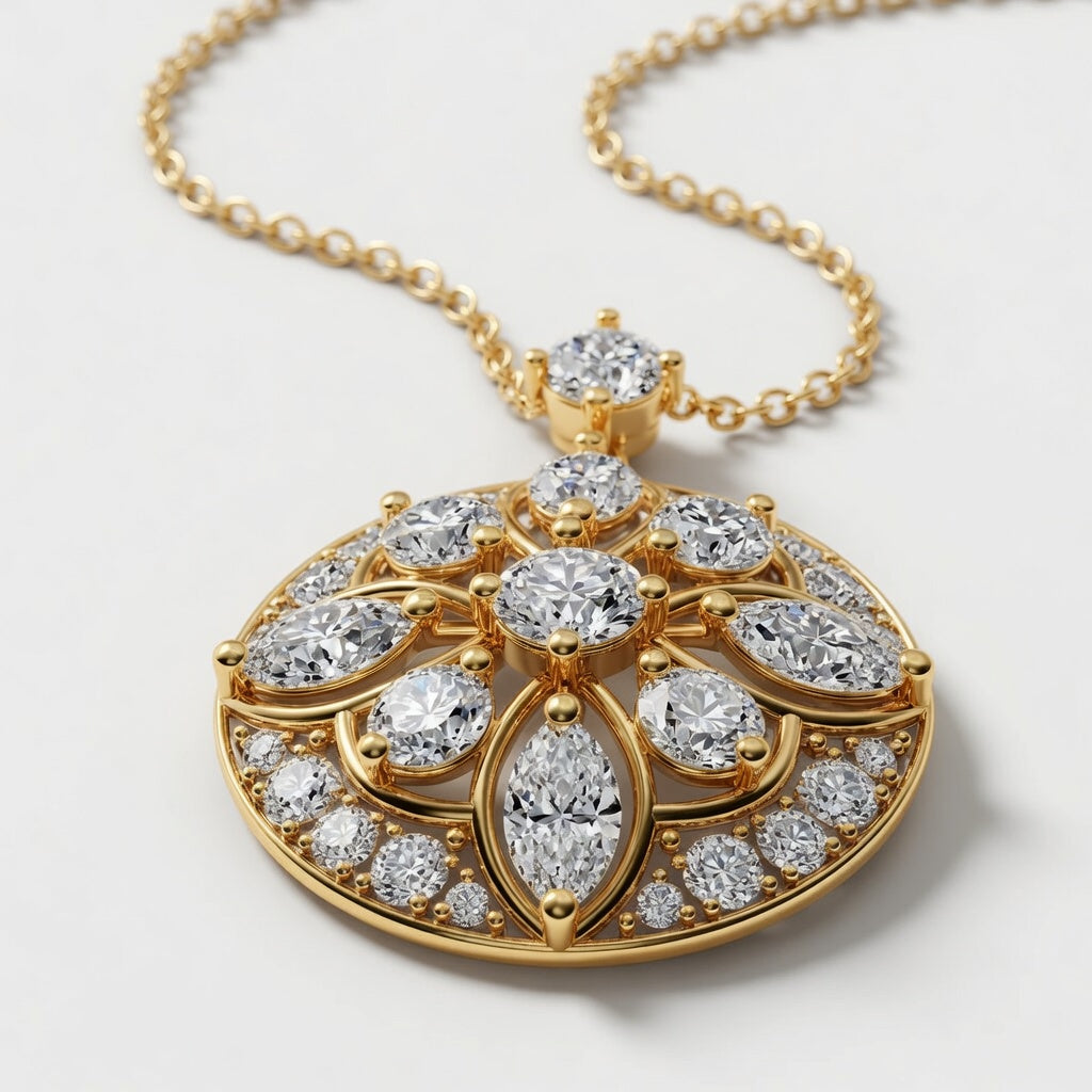 2.00 CTW Round and Marquise Lab-Grown Diamond Vintage Pendant (D–F / VS1–VS2)