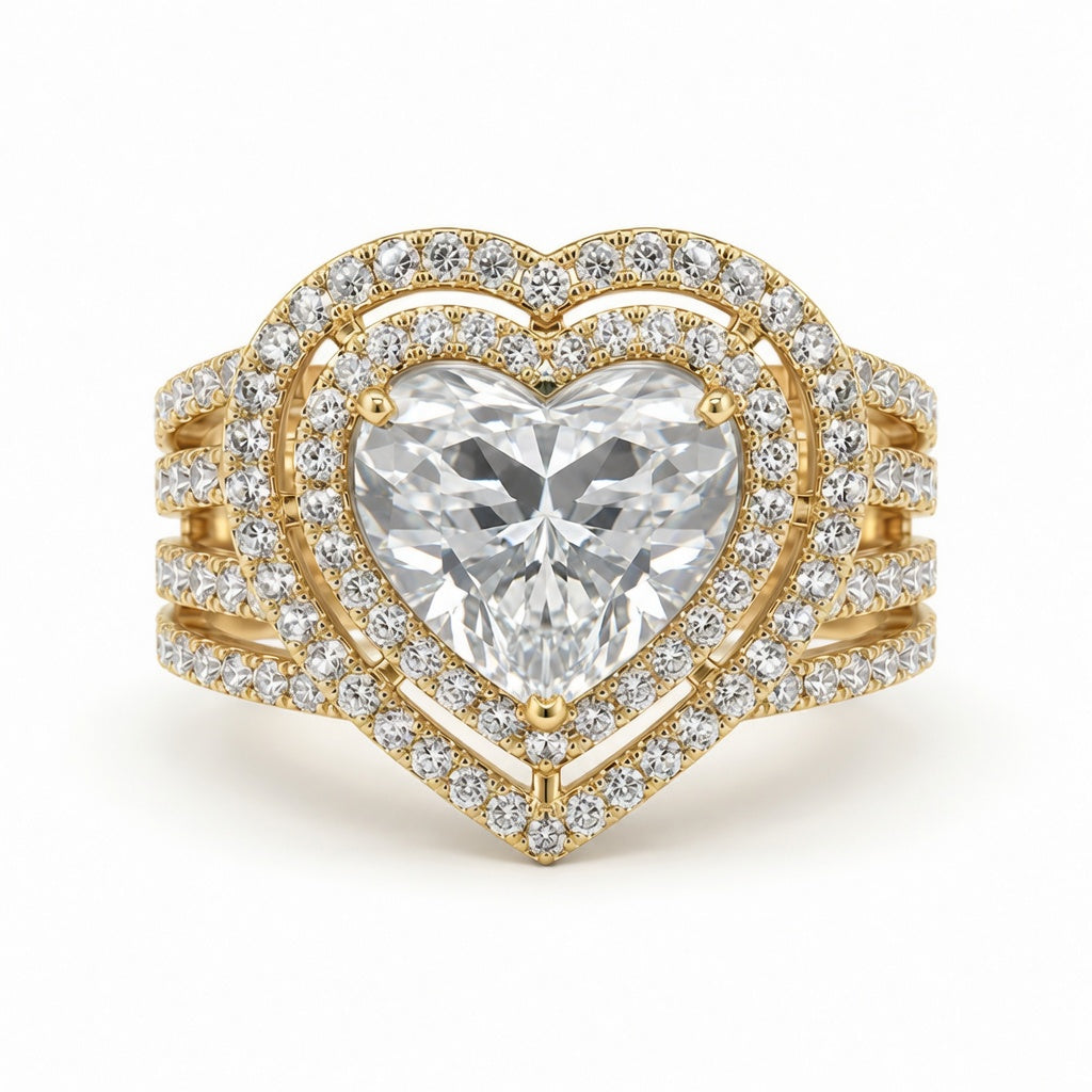 2.50 CT Heart Cut Lab-Grown Diamond Double Halo Engagement Ring in 14K White Gold – Luxury Statement Design