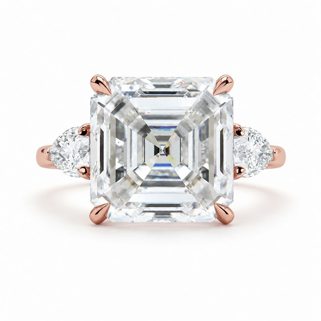 7.00 CT Asscher Cut Lab-Grown Diamond Three Stone Engagement Ring in 14K White Gold – Luxury Statement Anniversary Design