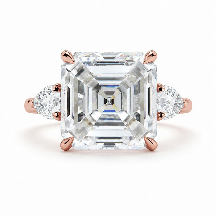 7.00 CT Asscher Cut Lab-Grown Diamond Three Stone Engagement Ring in 14K White Gold – Luxury Statement Anniversary Design