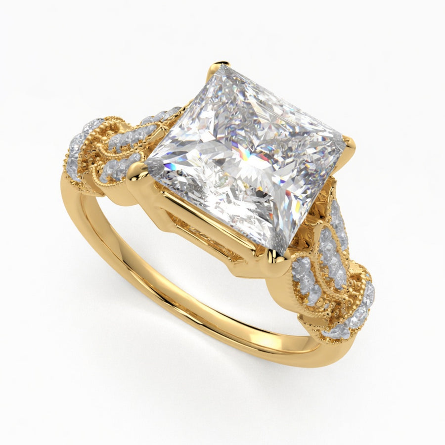 Nadia 2.15 Carat Princess Cut Pave Milgrain Engagement Ring