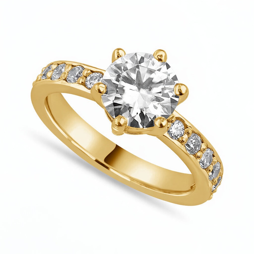 Mia 2.44 ct Lab Grown Round Cut Pave 6 Prong Diamond Engagement Ring
