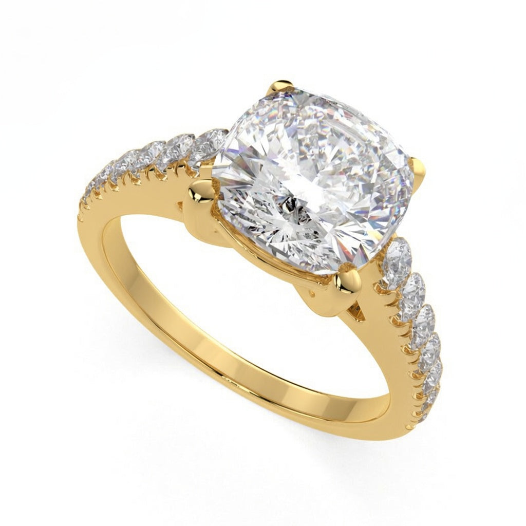 Karina 3.3 Carat Cushion Cut Pave 6 Prong Engagement Ring