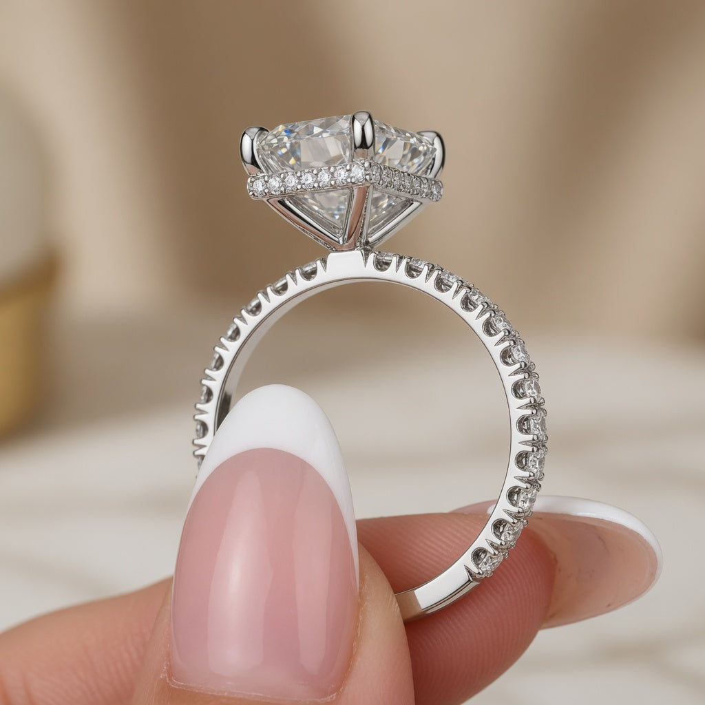 4.00 CT Emerald Cut Lab-Grown Diamond Hidden Halo Engagement Ring in 14K White Gold – Stackable Anniversary Design