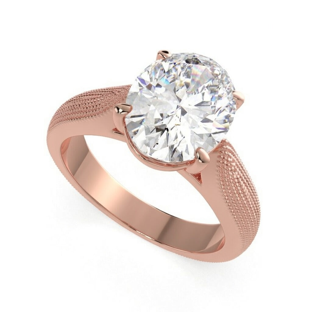 Valentina 2 Carat Oval Cut Solitaire Tapered Milgrain Engagement Ring