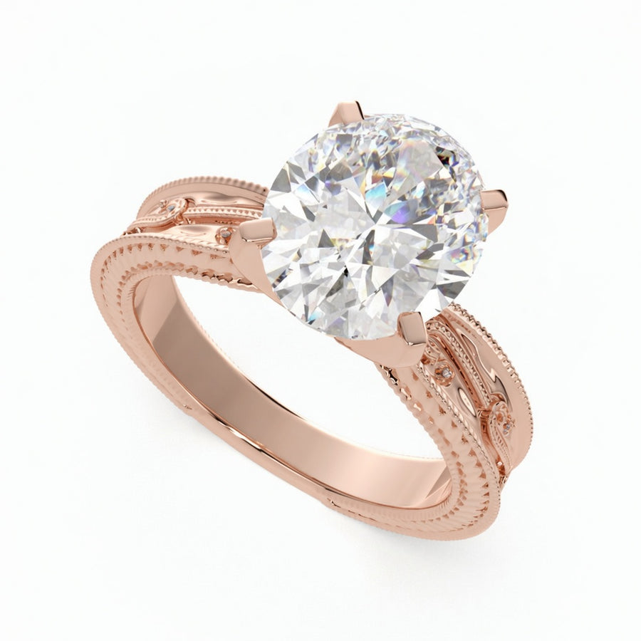 Sabrina 2 Carat Oval Cut Solitaire Hand Engraved Milgrain Engagement Ring