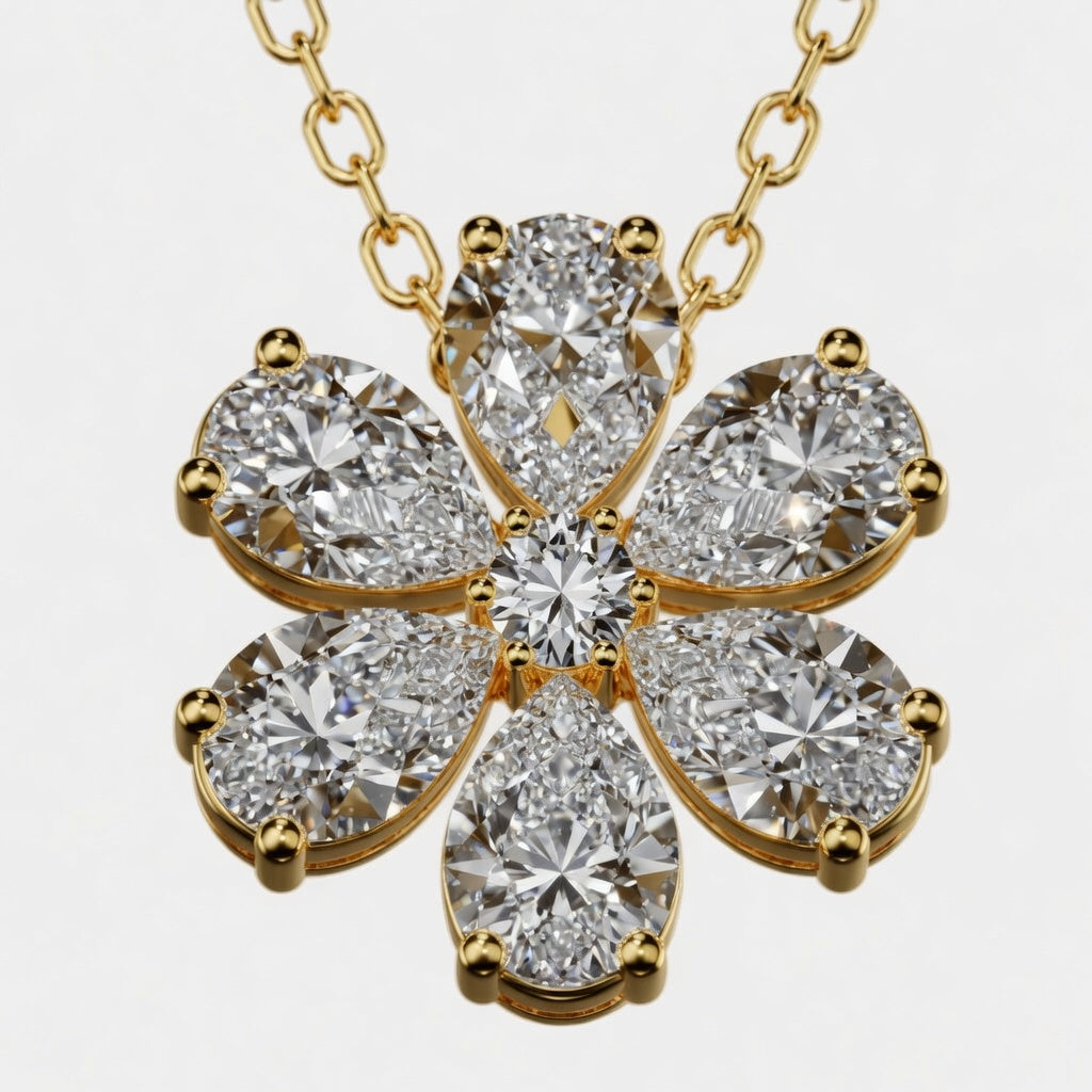 0.88 CTW Pear & Round Lab-Grown Diamond Flower Pendant with Adjustable Chain (D–F / VS1–VS2, IGI Certified)