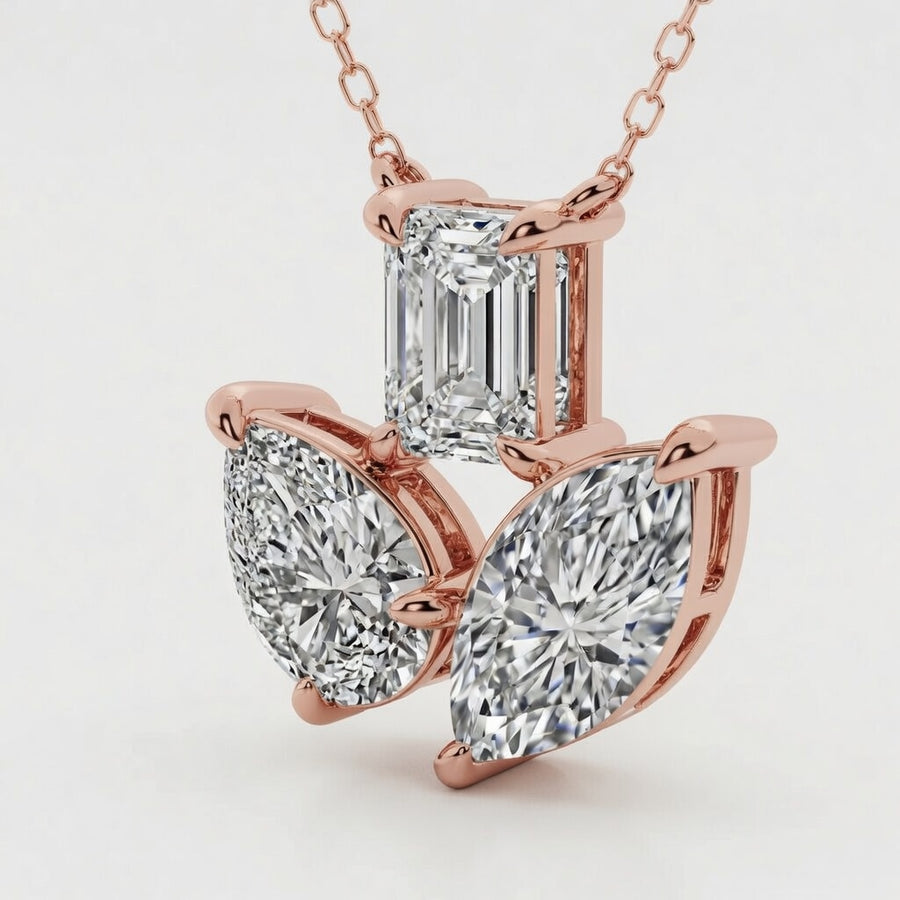 2.75 CTW Mosaic Three Stone Fan Lab-Grown Diamond Pendant (D–F / VS1–VS2, IGI Certified)