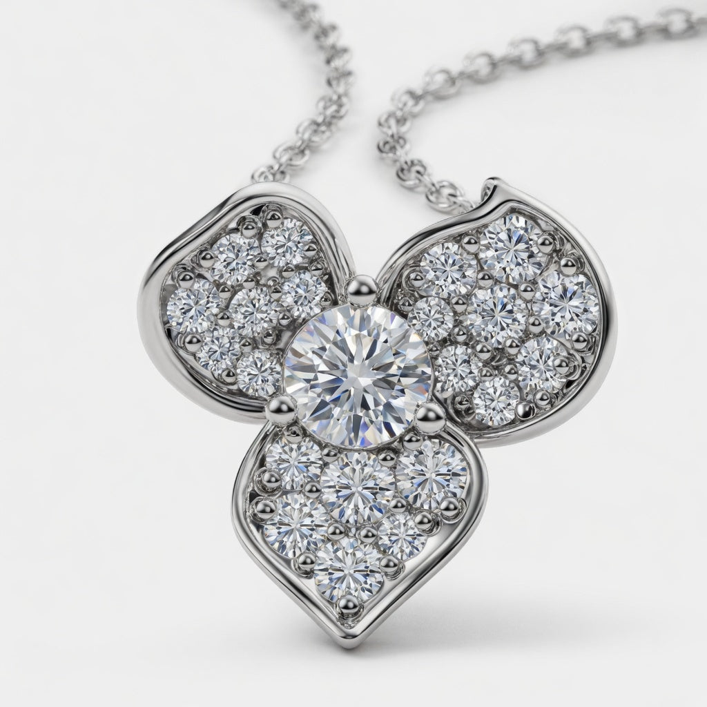 14K White Gold Pavé Flower Lab-Grown Diamond Pendant (1.00 CTW – D–F / VS1–VS2)