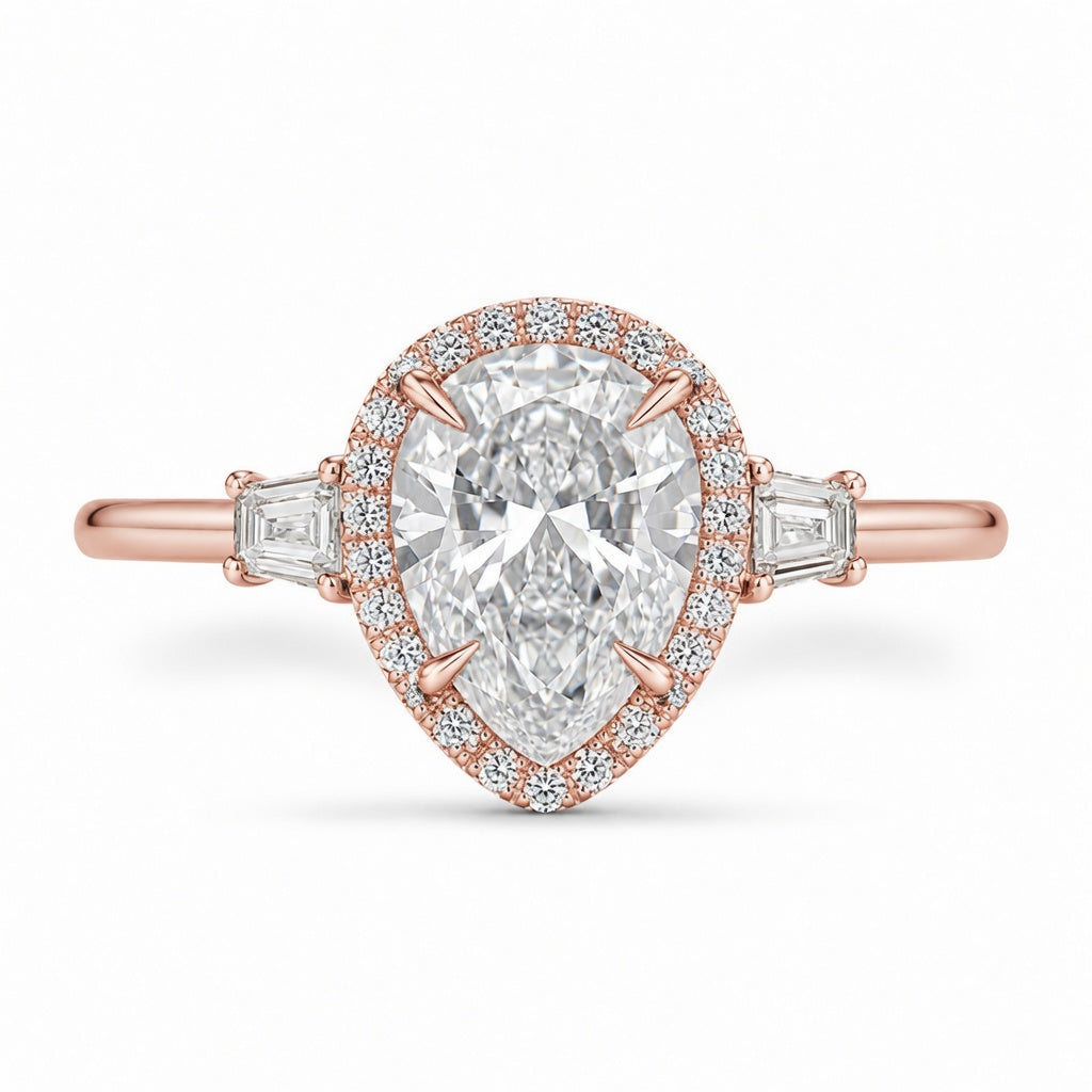 6.00 CT Pear Cut Lab-Grown Diamond Three-Stone Engagement Ring in 14K White Gold – Pear Shaped Wedding Design