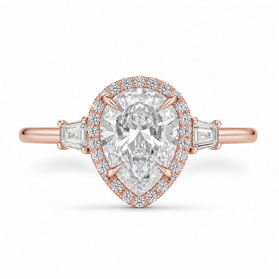 6.00 CT Pear Cut Lab-Grown Diamond Three-Stone Engagement Ring in 14K White Gold – Pear Shaped Wedding Design