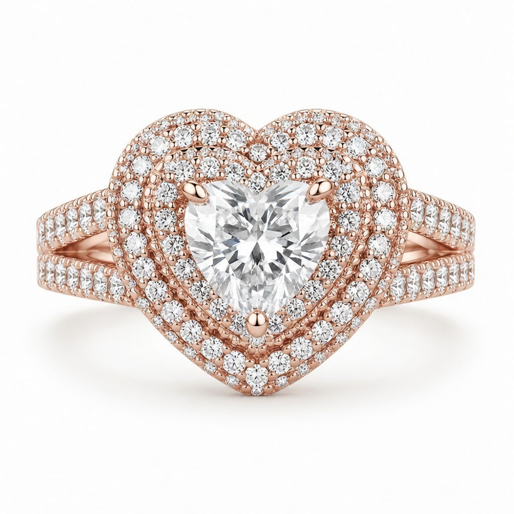 2.00 CT Heart Cut Lab-Grown Diamond Double Halo Engagement Ring in 14K White Gold – Infinity Promise Design