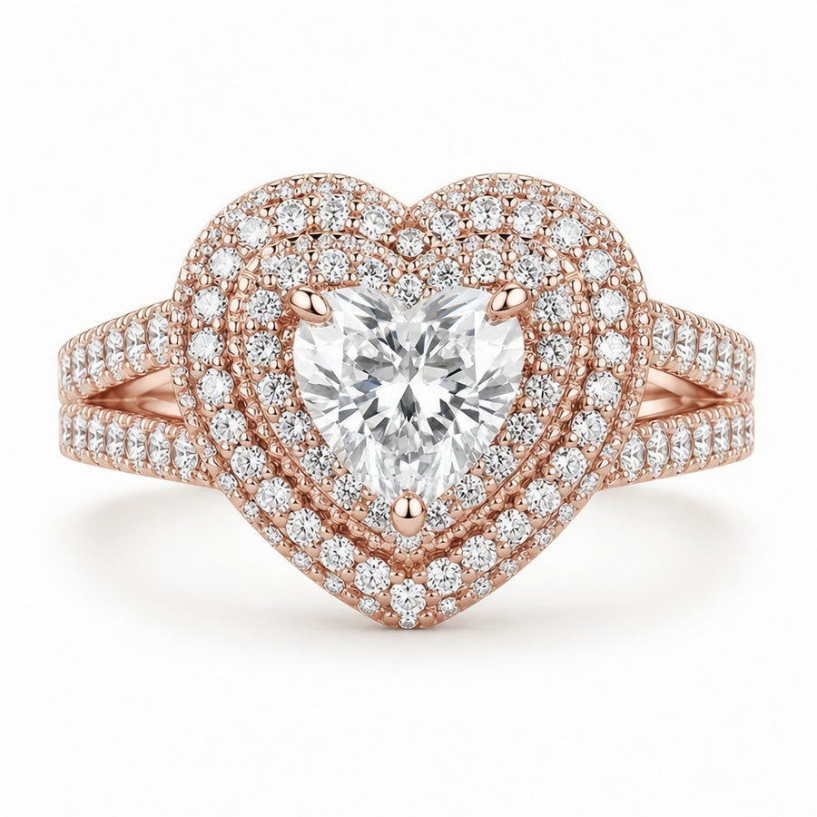 2.00 CT Heart Cut Lab-Grown Diamond Double Halo Engagement Ring in 14K White Gold – Infinity Promise Design