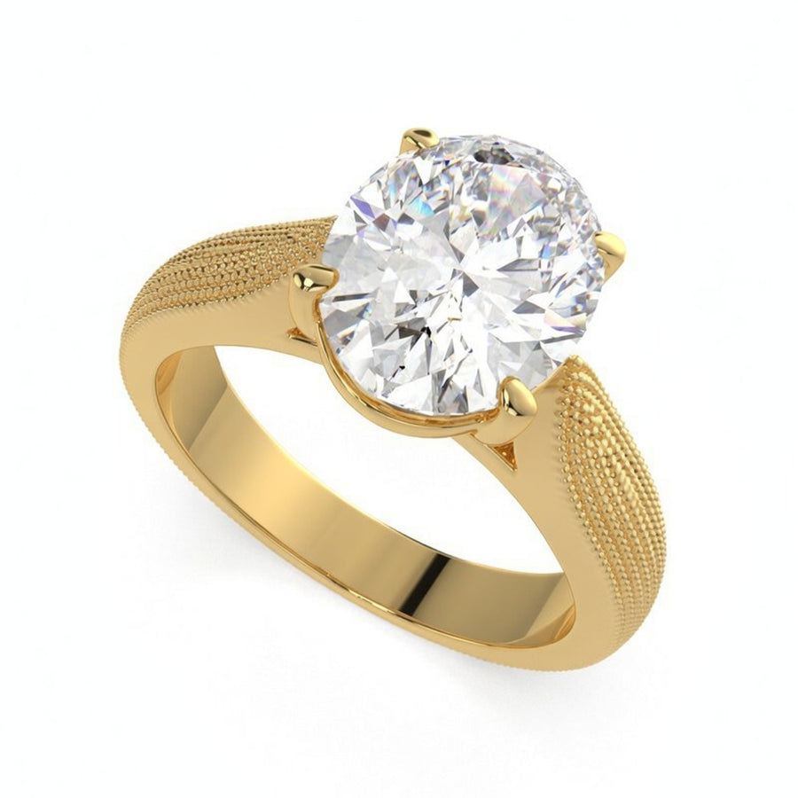Valentina 4 Carat Oval Cut Solitaire Tapered Milgrain Engagement Ring
