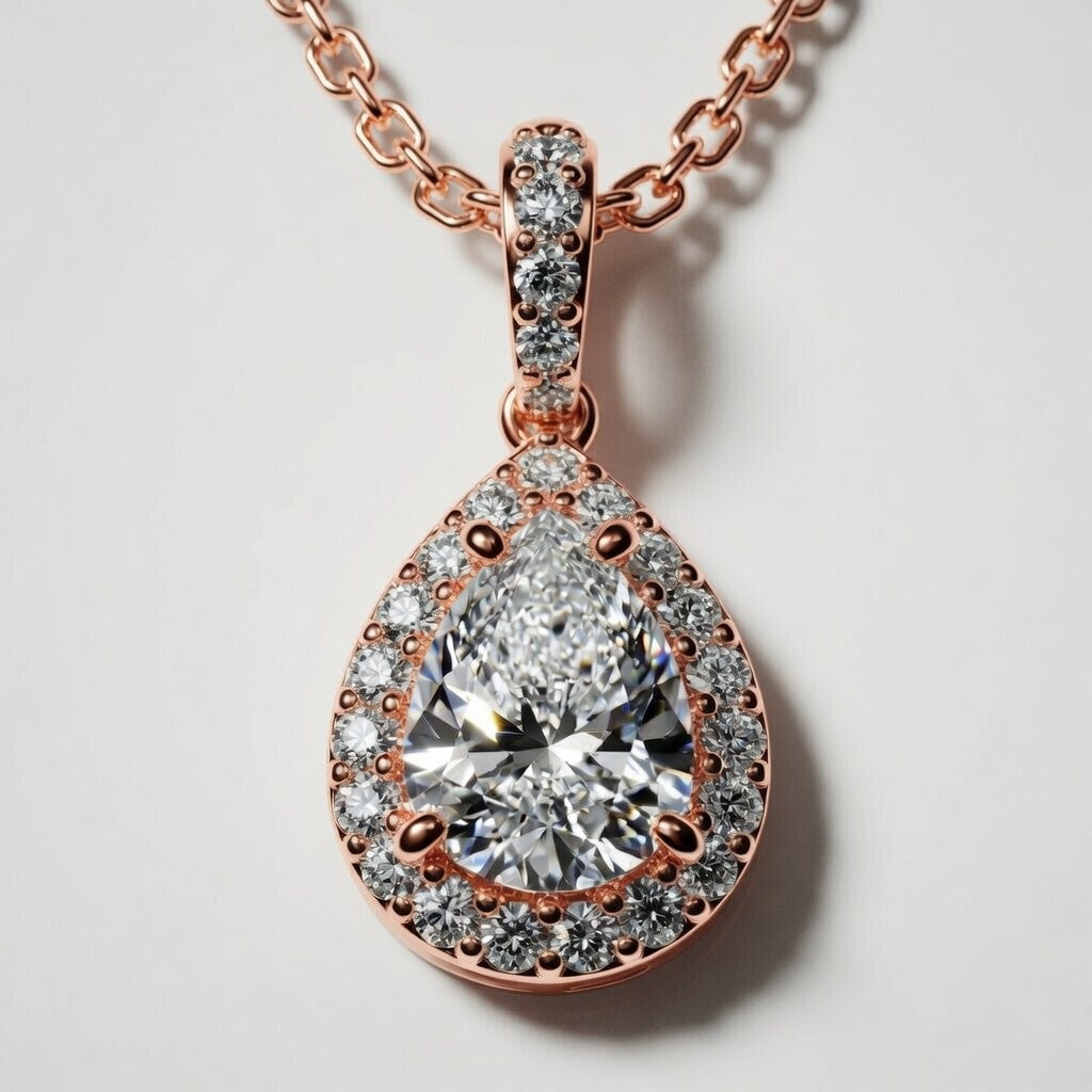 0.75 CTW Pear Lab-Grown Diamond Halo Pendant (D–F / VS1–VS2, IGI Certified)