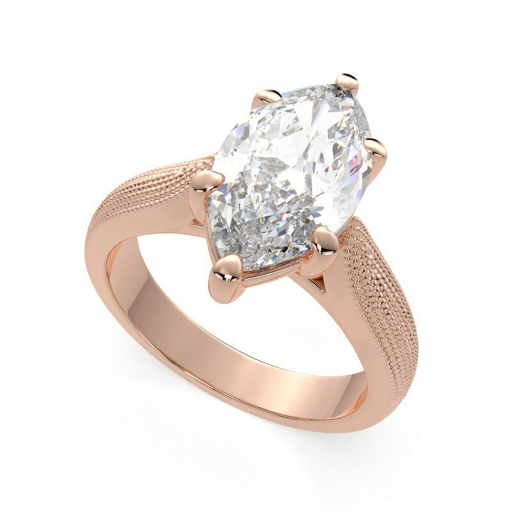 Valentina 1 Carat Marquise Cut Solitaire Tapered Milgrain Engagement Ring