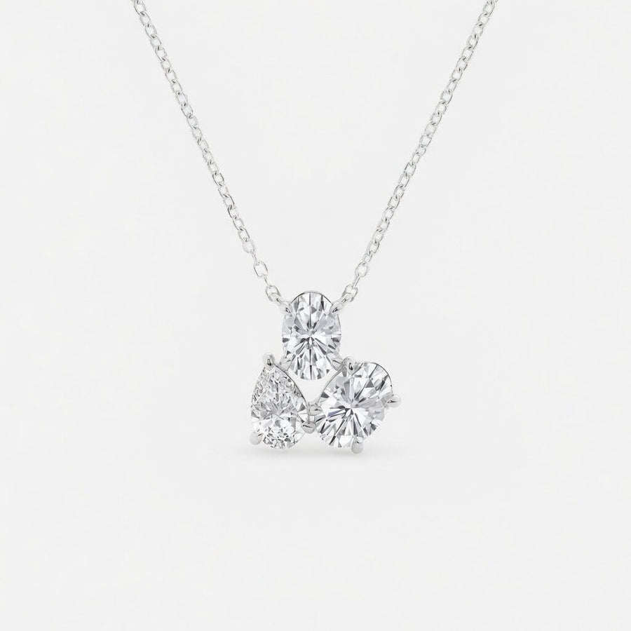14K White Gold Oval & Pear Multi-Shape Lab-Grown Diamond Pendant (1.25 CTW – D–F / VS1–VS2)