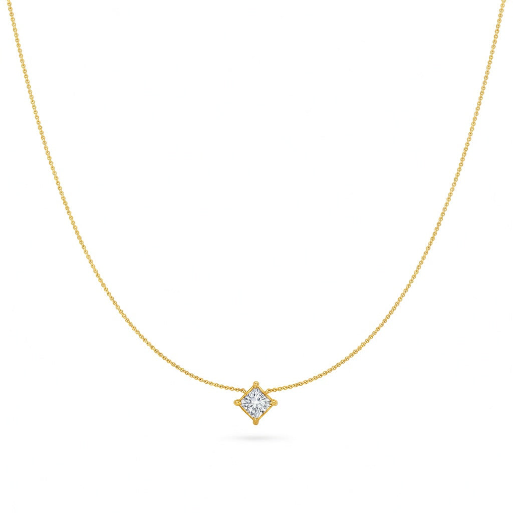 1 Ct Princess Cut Diamond Pendant Necklace VS1 D-F White Gold 14k