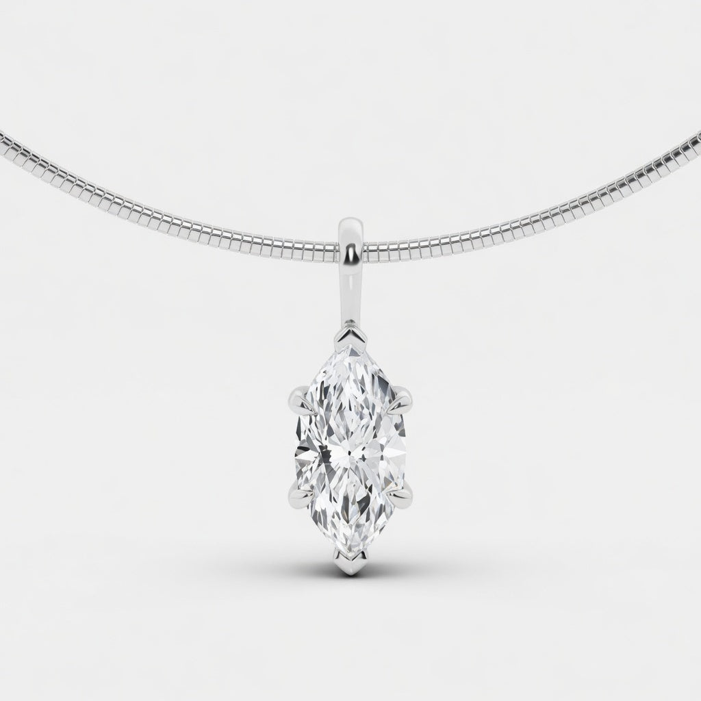 3.00 Carat Marquise Cut Lab-Grown Diamond Solitaire Pendant VS1 D-F 14K White Gold with Omega Chain