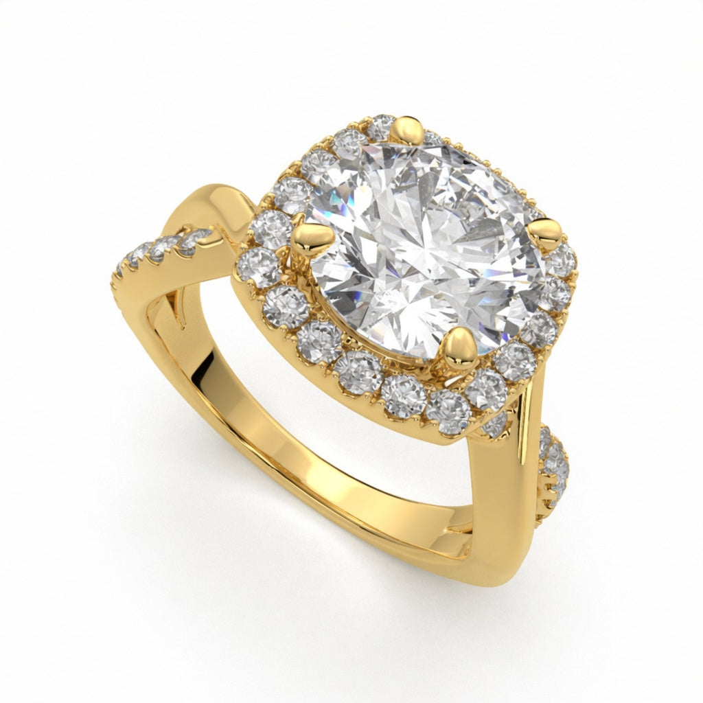 Celestina 1.35 Carat Round Cut Halo Pave Split Shank Engagement Ring