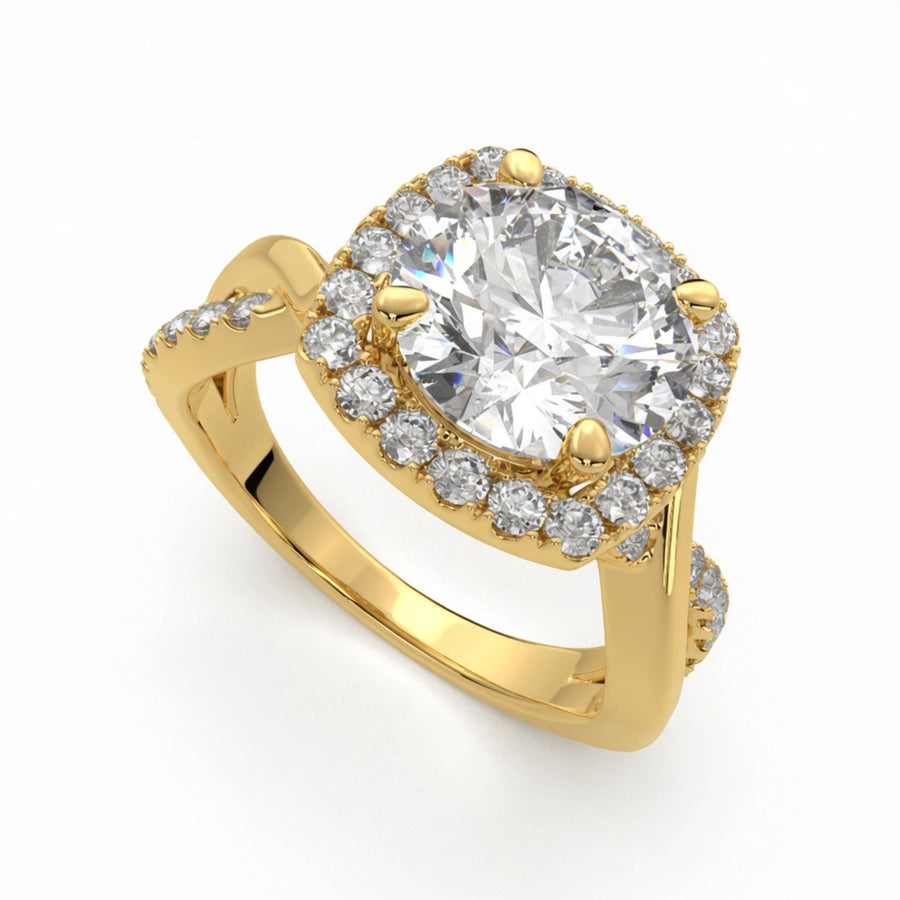 Celestina 1.35 Carat Round Cut Halo Pave Split Shank Engagement Ring