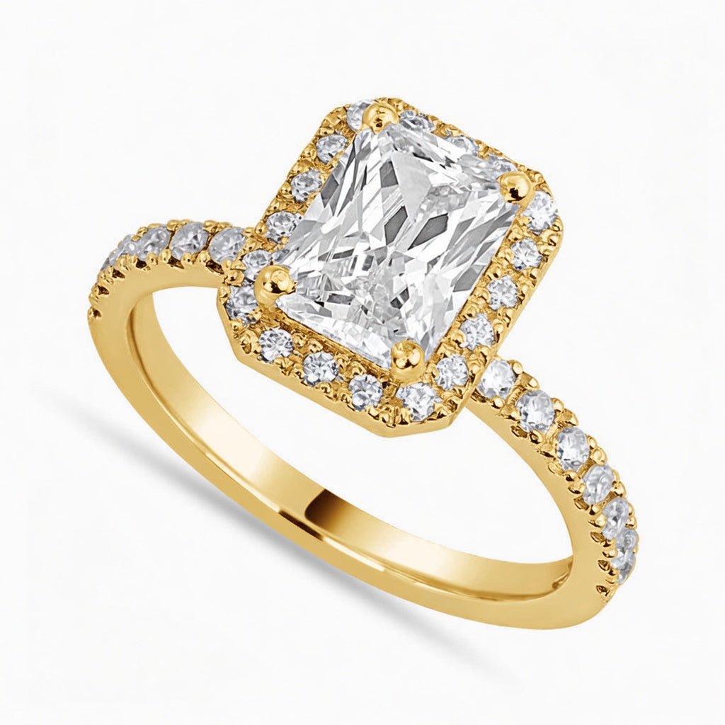Lucy 1.37 ct Lab Grown Radiant Cut Halo Pave Diamond Engagement Ring