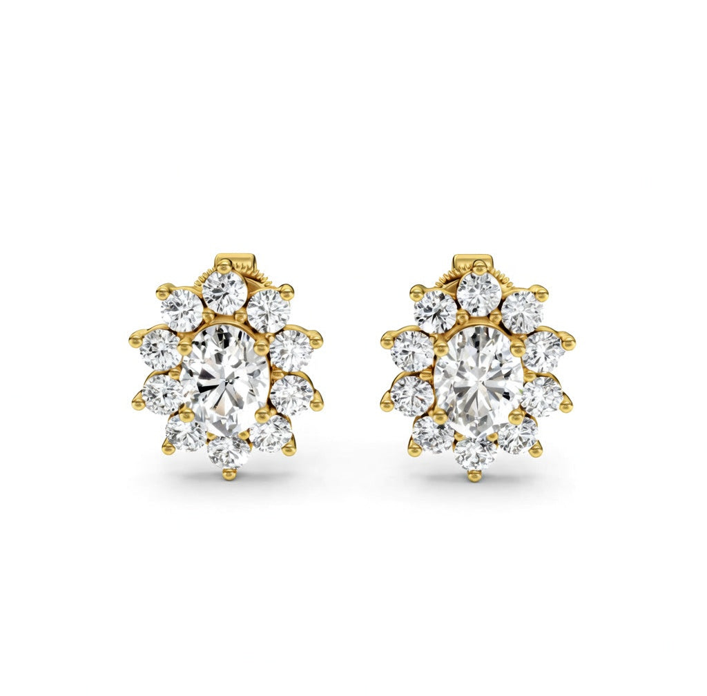 2.03 ct Round Cut Stud Cluster Butterfly Diamond Earrings VS1 D White Gold 14k