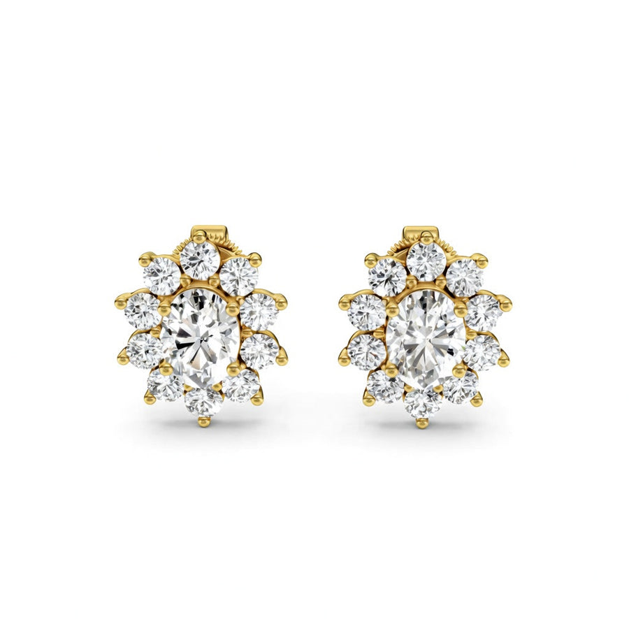2.03 ct Round Cut Stud Cluster Butterfly Diamond Earrings VS1 D White Gold 14k