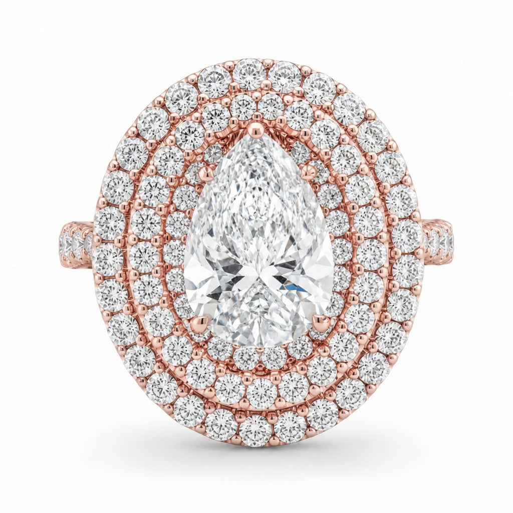 3.00 CT Pear Cut Lab-Grown Diamond Double Halo Engagement Ring in 14K White Gold – Pavé Halo Anniversary Design