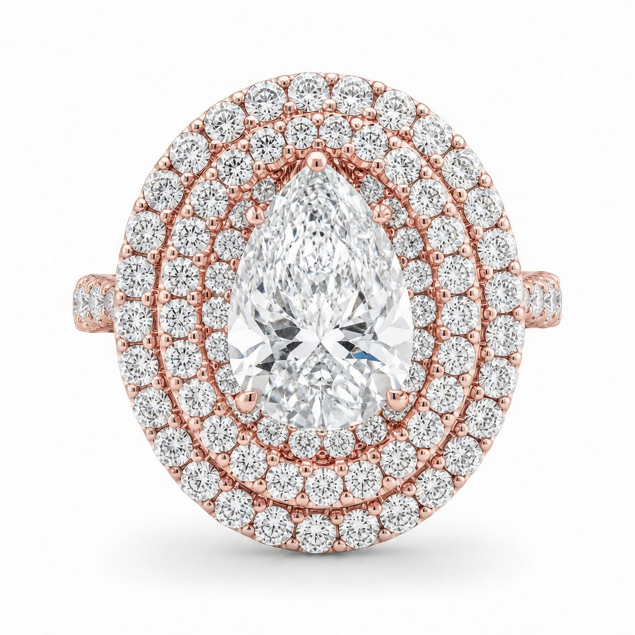 3.00 CT Pear Cut Lab-Grown Diamond Double Halo Engagement Ring in 14K White Gold – Pavé Halo Anniversary Design
